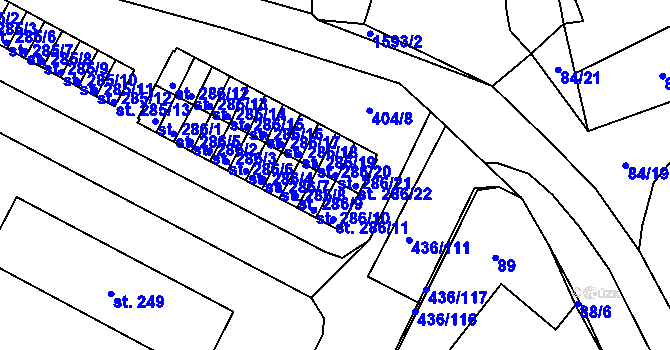 Parcela st. 286/21 v KÚ Opatovice nad Labem, Katastrální mapa