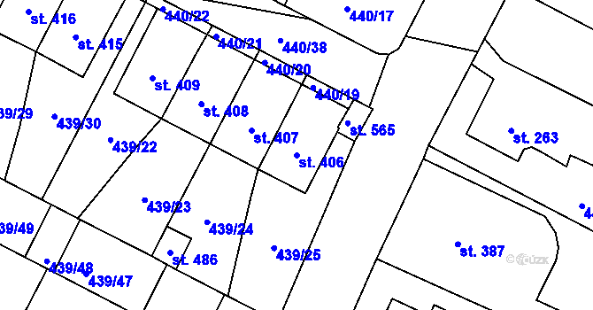 Parcela st. 406 v KÚ Opatovice nad Labem, Katastrální mapa