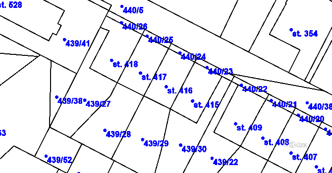 Parcela st. 416 v KÚ Opatovice nad Labem, Katastrální mapa