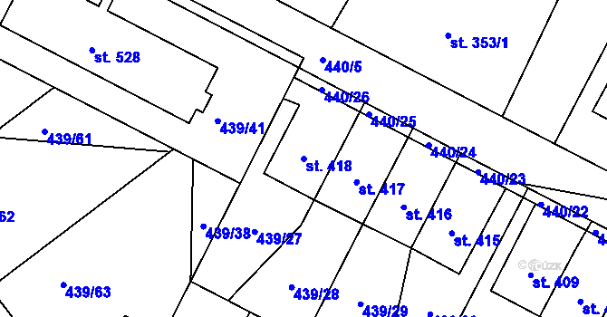 Parcela st. 418 v KÚ Opatovice nad Labem, Katastrální mapa