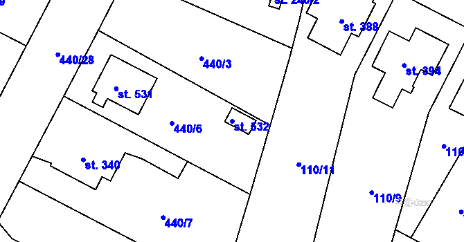 Parcela st. 532 v KÚ Opatovice nad Labem, Katastrální mapa