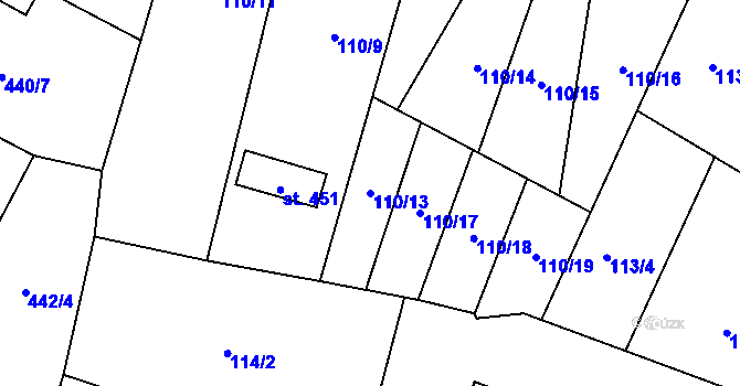 Parcela st. 110/13 v KÚ Opatovice nad Labem, Katastrální mapa
