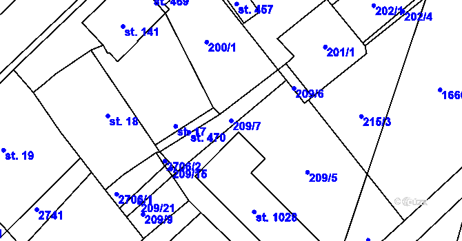 Parcela st. 209/7 v KÚ Opatovice nad Labem, Katastrální mapa