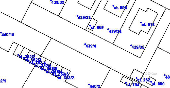 Parcela st. 439/4 v KÚ Opatovice nad Labem, Katastrální mapa