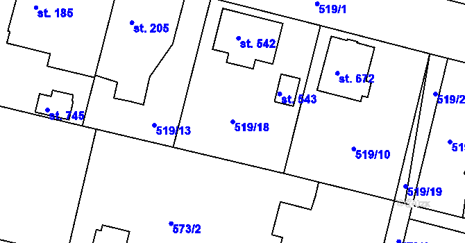 Parcela st. 519/18 v KÚ Opatovice nad Labem, Katastrální mapa
