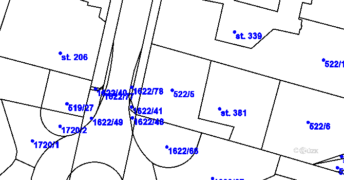 Parcela st. 522/5 v KÚ Opatovice nad Labem, Katastrální mapa