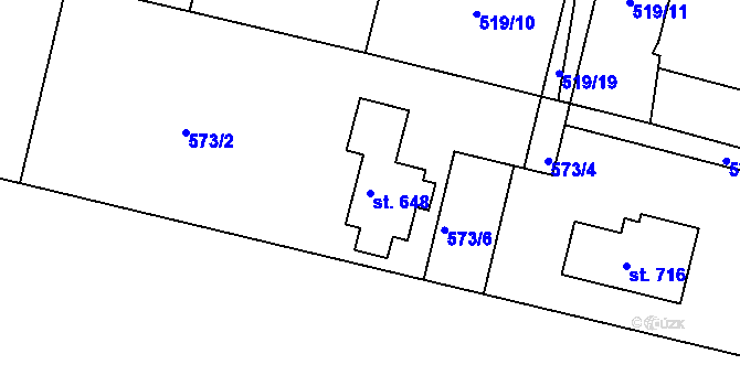Parcela st. 648 v KÚ Opatovice nad Labem, Katastrální mapa