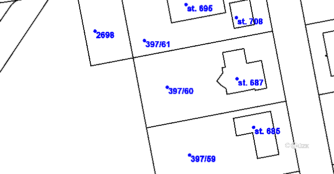 Parcela st. 397/60 v KÚ Opatovice nad Labem, Katastrální mapa