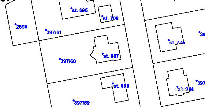 Parcela st. 687 v KÚ Opatovice nad Labem, Katastrální mapa