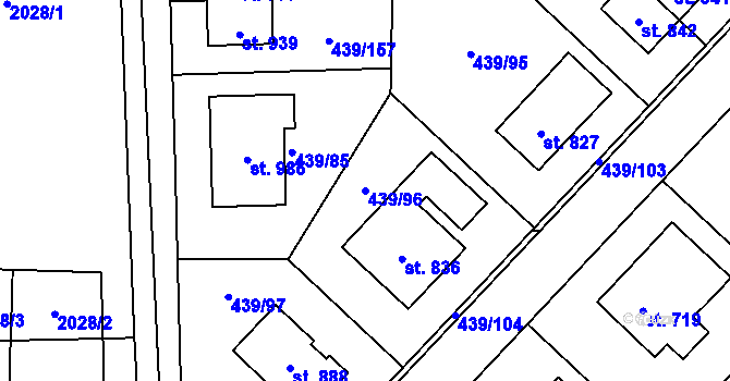 Parcela st. 439/96 v KÚ Opatovice nad Labem, Katastrální mapa