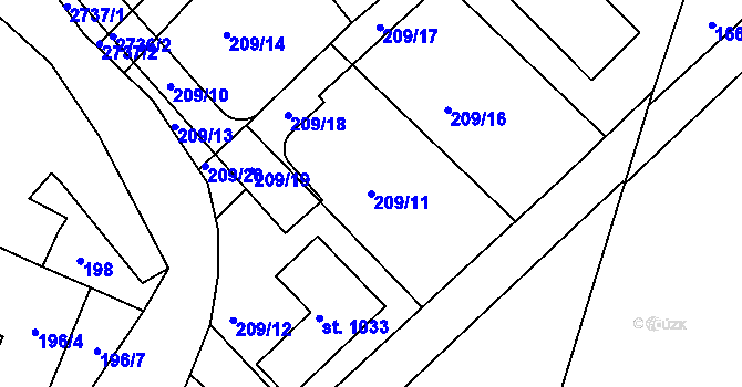 Parcela st. 209/11 v KÚ Opatovice nad Labem, Katastrální mapa