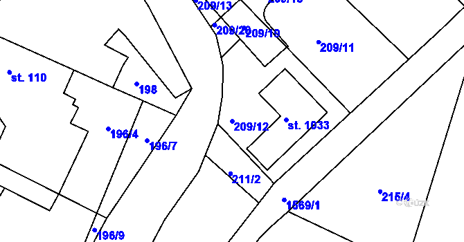 Parcela st. 209/12 v KÚ Opatovice nad Labem, Katastrální mapa