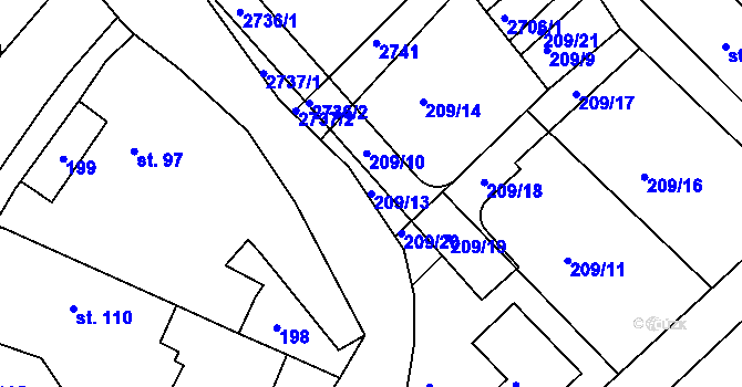 Parcela st. 209/13 v KÚ Opatovice nad Labem, Katastrální mapa