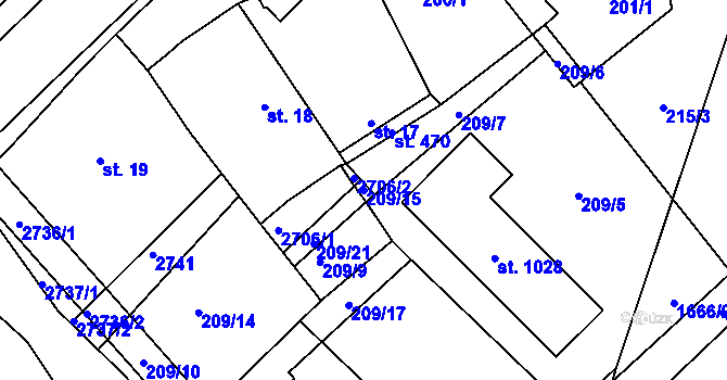 Parcela st. 209/15 v KÚ Opatovice nad Labem, Katastrální mapa