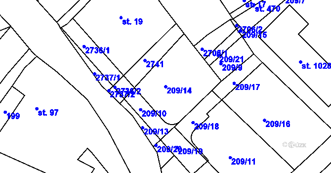Parcela st. 209/14 v KÚ Opatovice nad Labem, Katastrální mapa