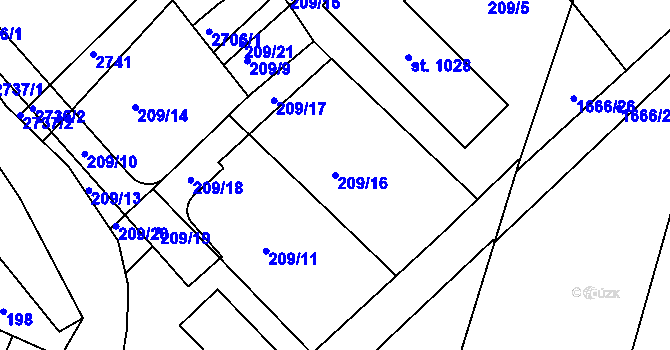 Parcela st. 209/16 v KÚ Opatovice nad Labem, Katastrální mapa