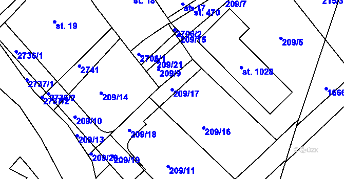 Parcela st. 209/17 v KÚ Opatovice nad Labem, Katastrální mapa