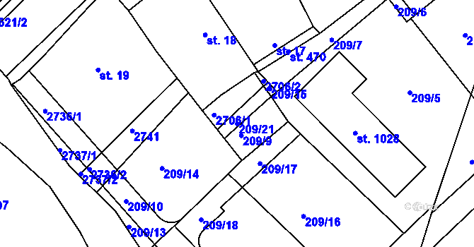 Parcela st. 209/21 v KÚ Opatovice nad Labem, Katastrální mapa