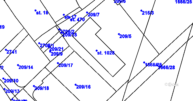 Parcela st. 1028 v KÚ Opatovice nad Labem, Katastrální mapa