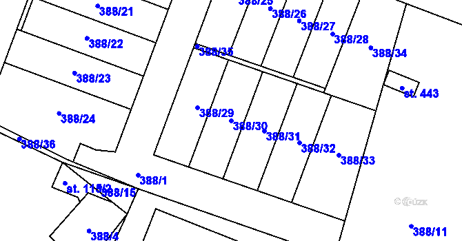 Parcela st. 388/30 v KÚ Opatovice nad Labem, Katastrální mapa