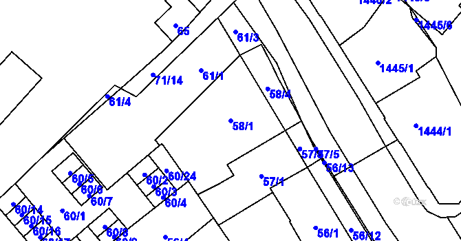 Parcela st. 58/1 v KÚ Opava-Město, Katastrální mapa