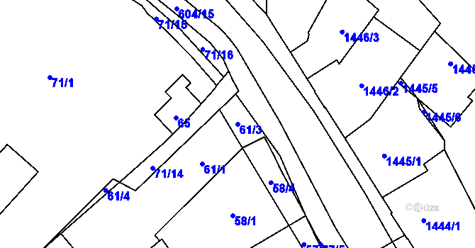 Parcela st. 61/3 v KÚ Opava-Město, Katastrální mapa