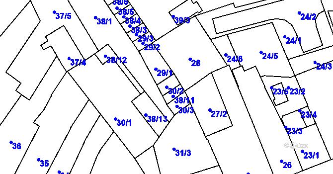 Parcela st. 30/2 v KÚ Opava-Město, Katastrální mapa
