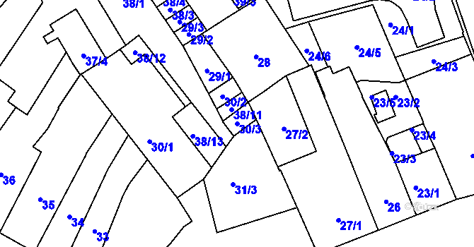 Parcela st. 30/3 v KÚ Opava-Město, Katastrální mapa