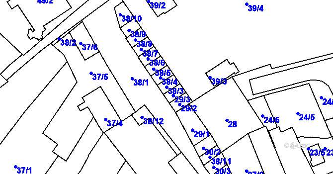 Parcela st. 38/3 v KÚ Opava-Město, Katastrální mapa