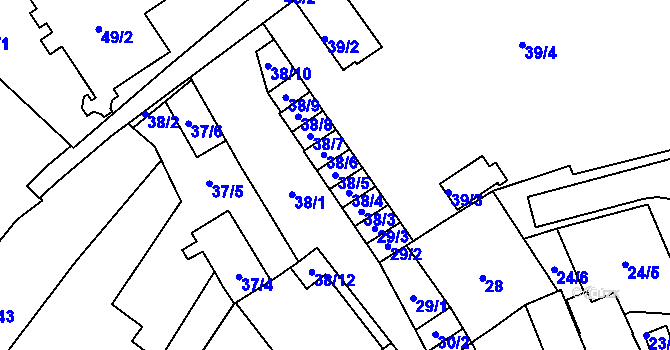 Parcela st. 38/5 v KÚ Opava-Město, Katastrální mapa