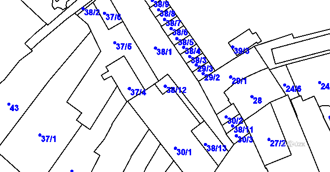 Parcela st. 38/12 v KÚ Opava-Město, Katastrální mapa