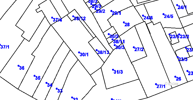 Parcela st. 38/13 v KÚ Opava-Město, Katastrální mapa