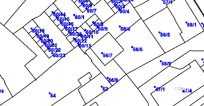 Parcela st. 56/7 v KÚ Opava-Město, Katastrální mapa
