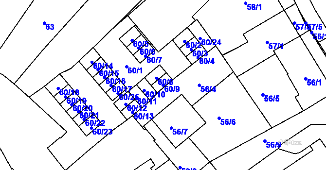 Parcela st. 60/9 v KÚ Opava-Město, Katastrální mapa