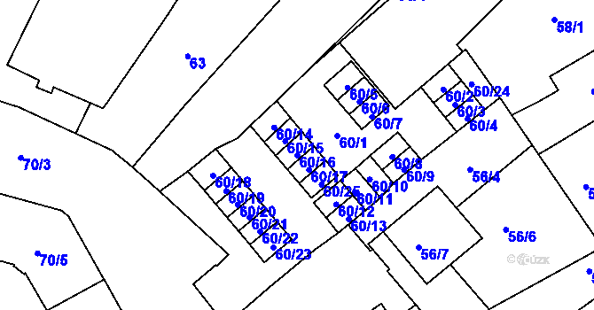 Parcela st. 60/16 v KÚ Opava-Město, Katastrální mapa