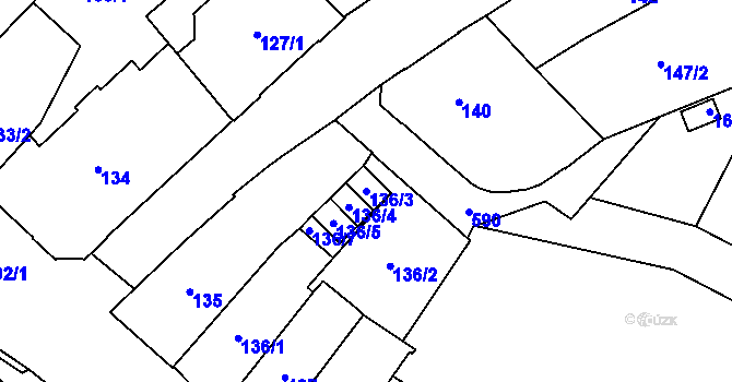 Parcela st. 136/3 v KÚ Opava-Město, Katastrální mapa