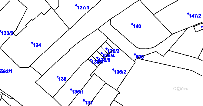 Parcela st. 136/4 v KÚ Opava-Město, Katastrální mapa