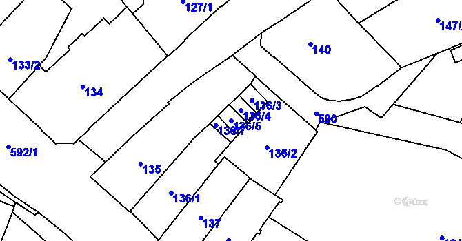 Parcela st. 136/5 v KÚ Opava-Město, Katastrální mapa