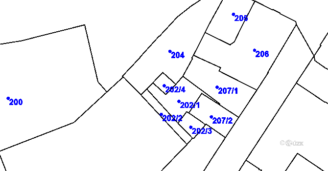 Parcela st. 202/4 v KÚ Opava-Město, Katastrální mapa