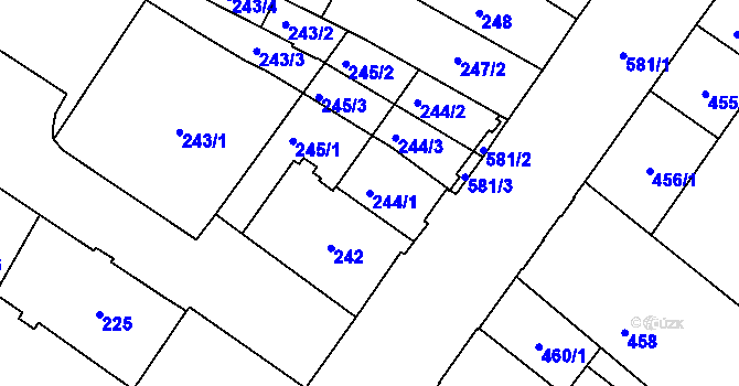 Parcela st. 244/1 v KÚ Opava-Město, Katastrální mapa