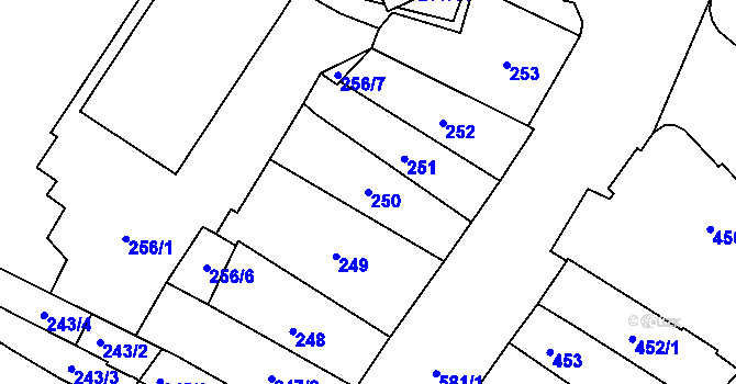 Parcela st. 250 v KÚ Opava-Město, Katastrální mapa