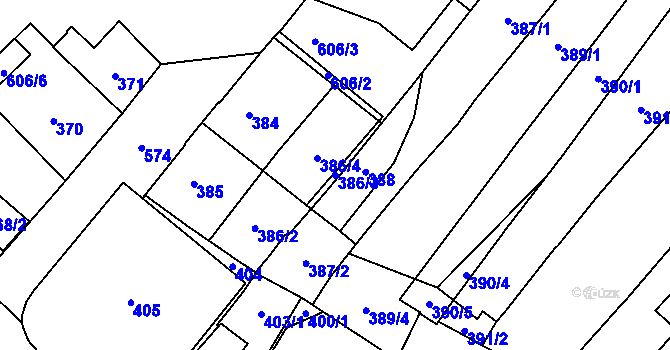 Parcela st. 386/3 v KÚ Opava-Město, Katastrální mapa