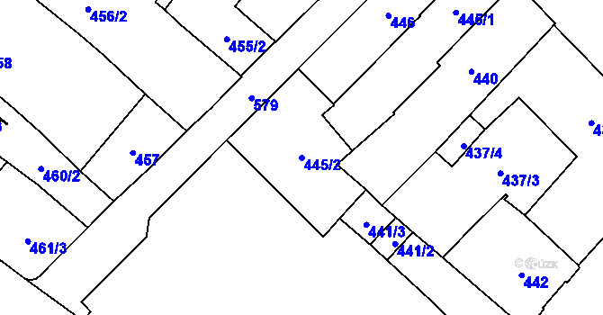 Parcela st. 445/2 v KÚ Opava-Město, Katastrální mapa