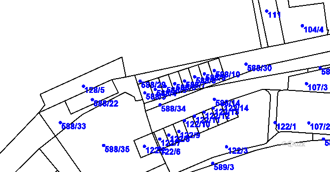 Parcela st. 588/5 v KÚ Opava-Město, Katastrální mapa
