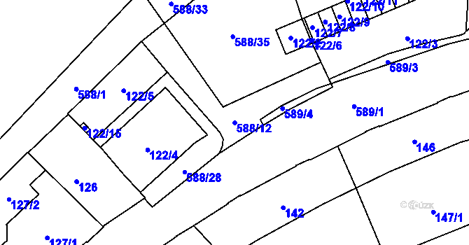 Parcela st. 588/12 v KÚ Opava-Město, Katastrální mapa