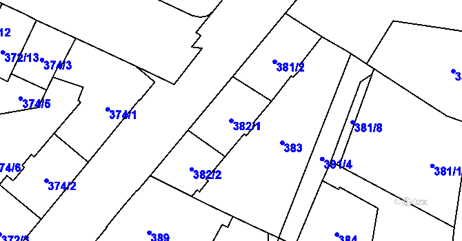 Parcela st. 382/1 v KÚ Opava-Předměstí, Katastrální mapa