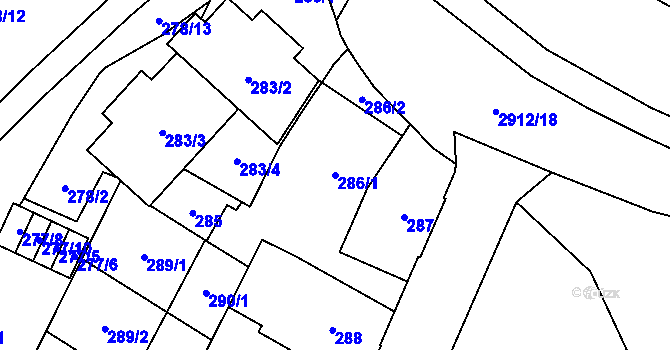 Parcela st. 286/1 v KÚ Opava-Předměstí, Katastrální mapa