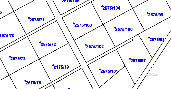 Parcela st. 2575/102 v KÚ Opava-Předměstí, Katastrální mapa