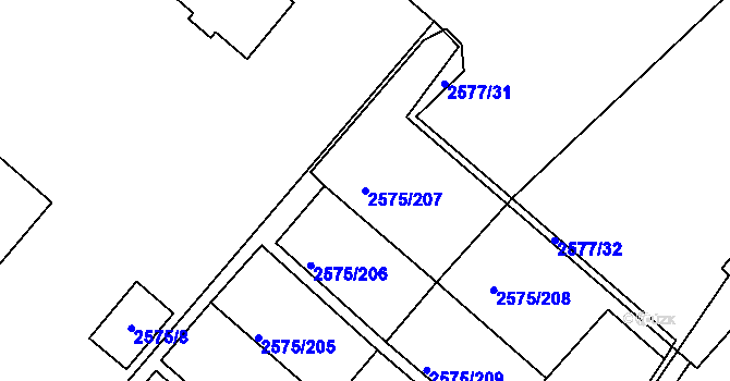 Parcela st. 2575/207 v KÚ Opava-Předměstí, Katastrální mapa