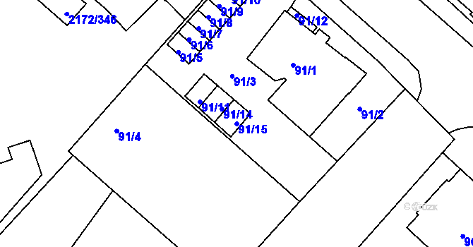 Parcela st. 91/15 v KÚ Opava-Předměstí, Katastrální mapa